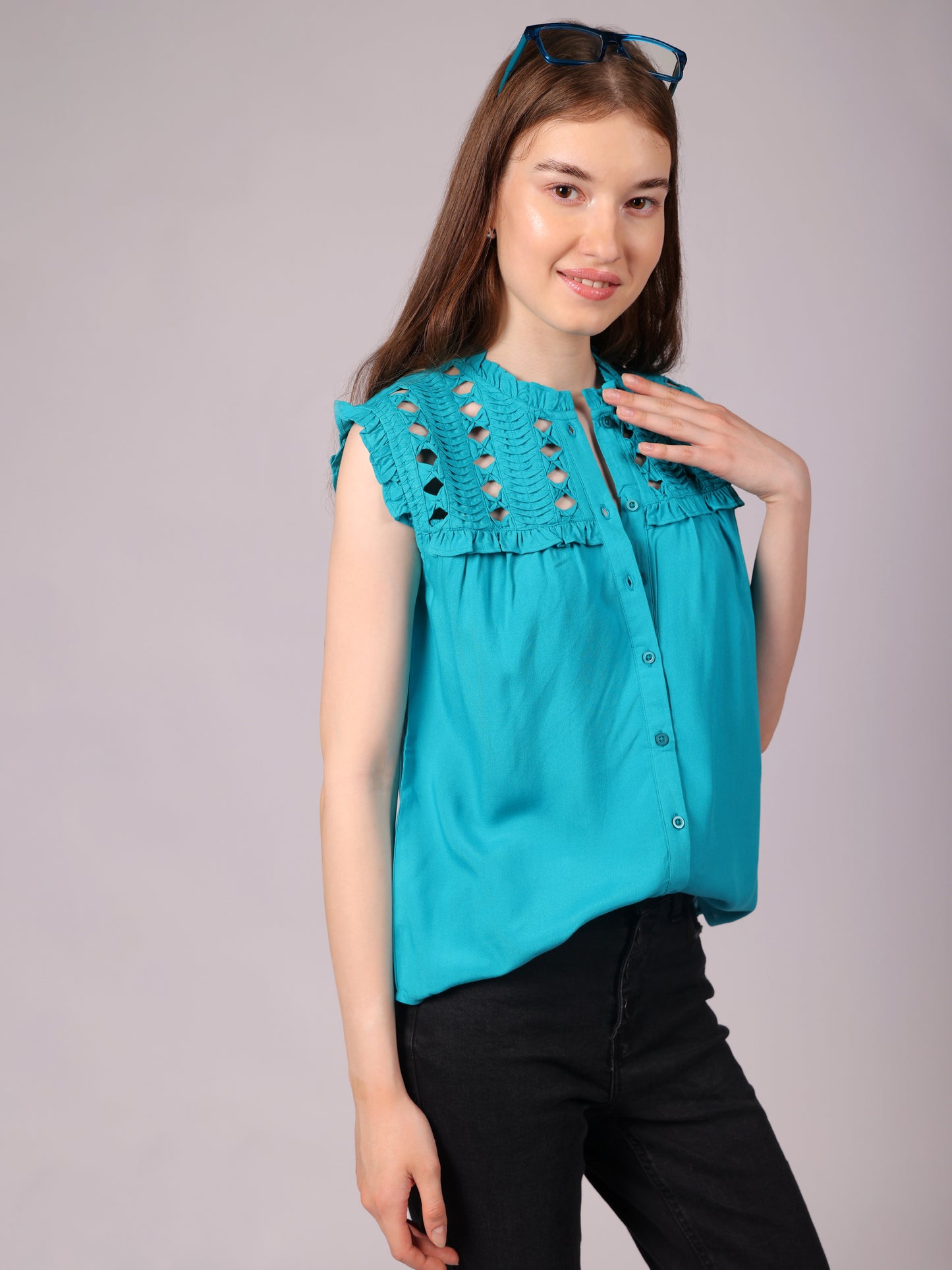 Latticework Top Turquoise