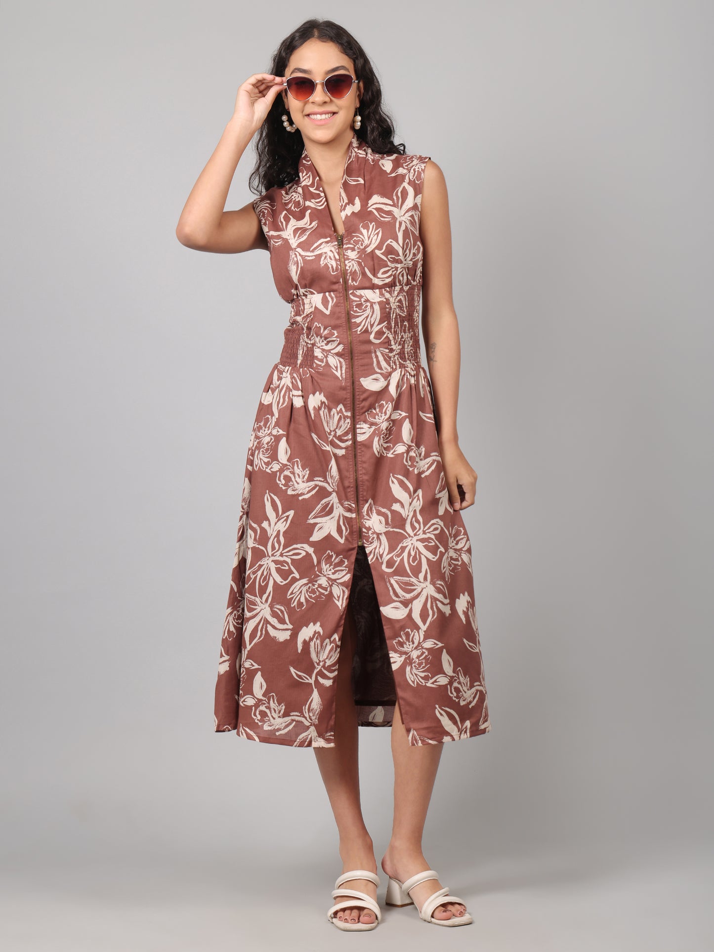Serena Zippered Dress- Clay Blossom