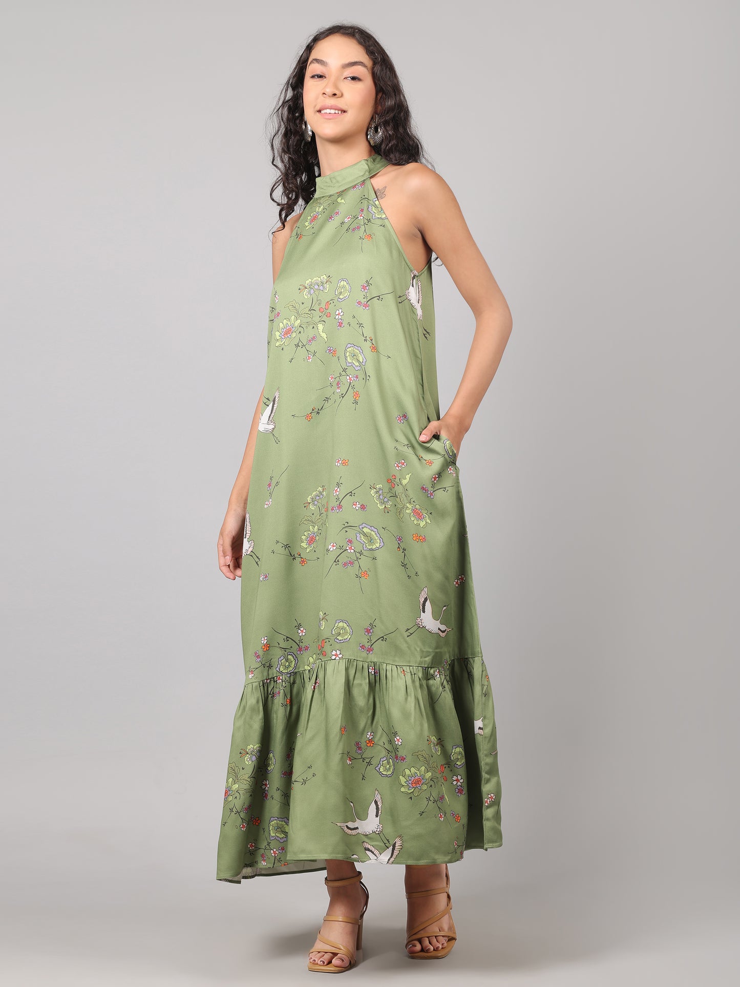 Birdsong Halter Maxi - Olive Bloom