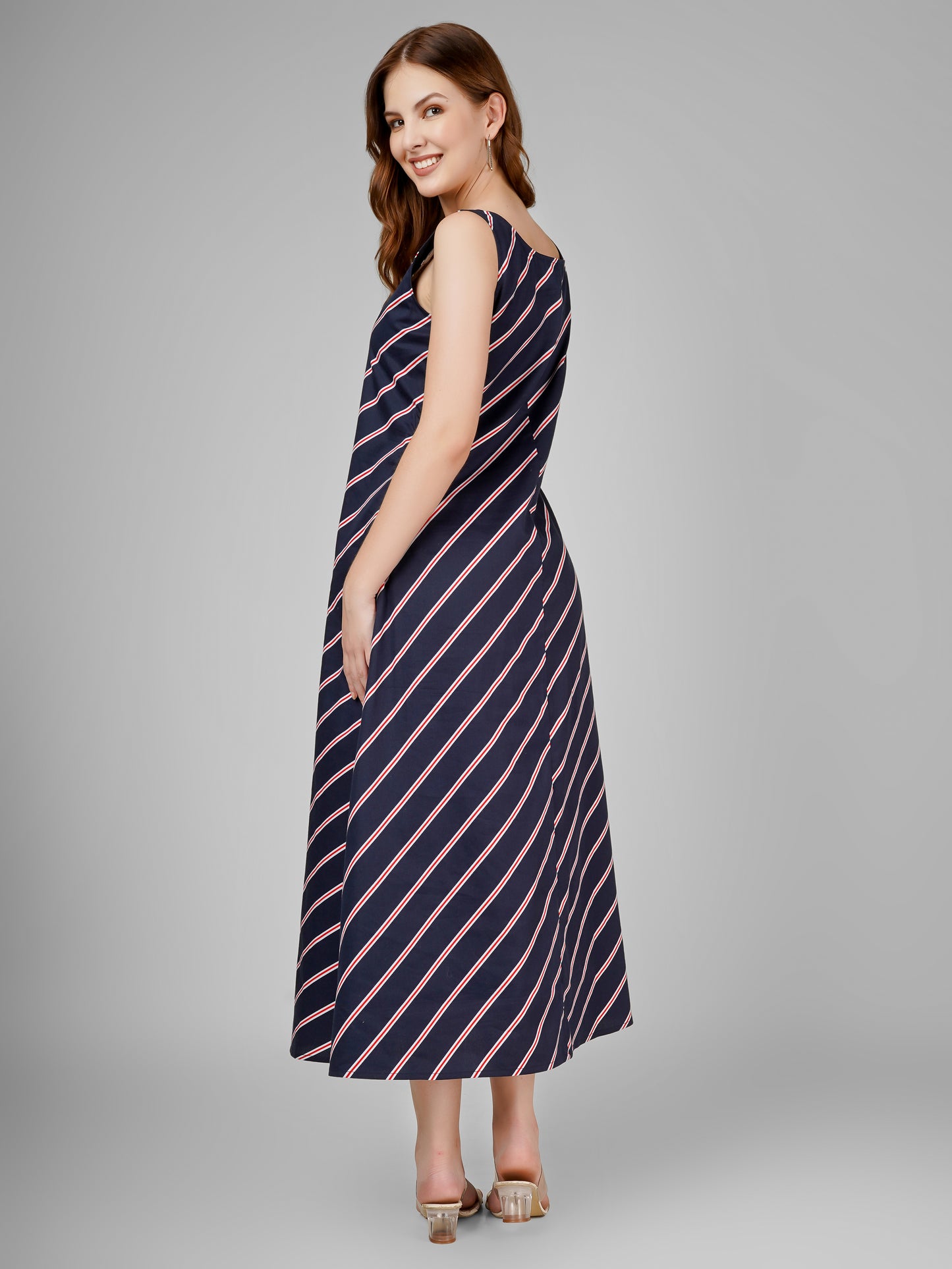 Nautical Stripe Sleeveless Midi Dress