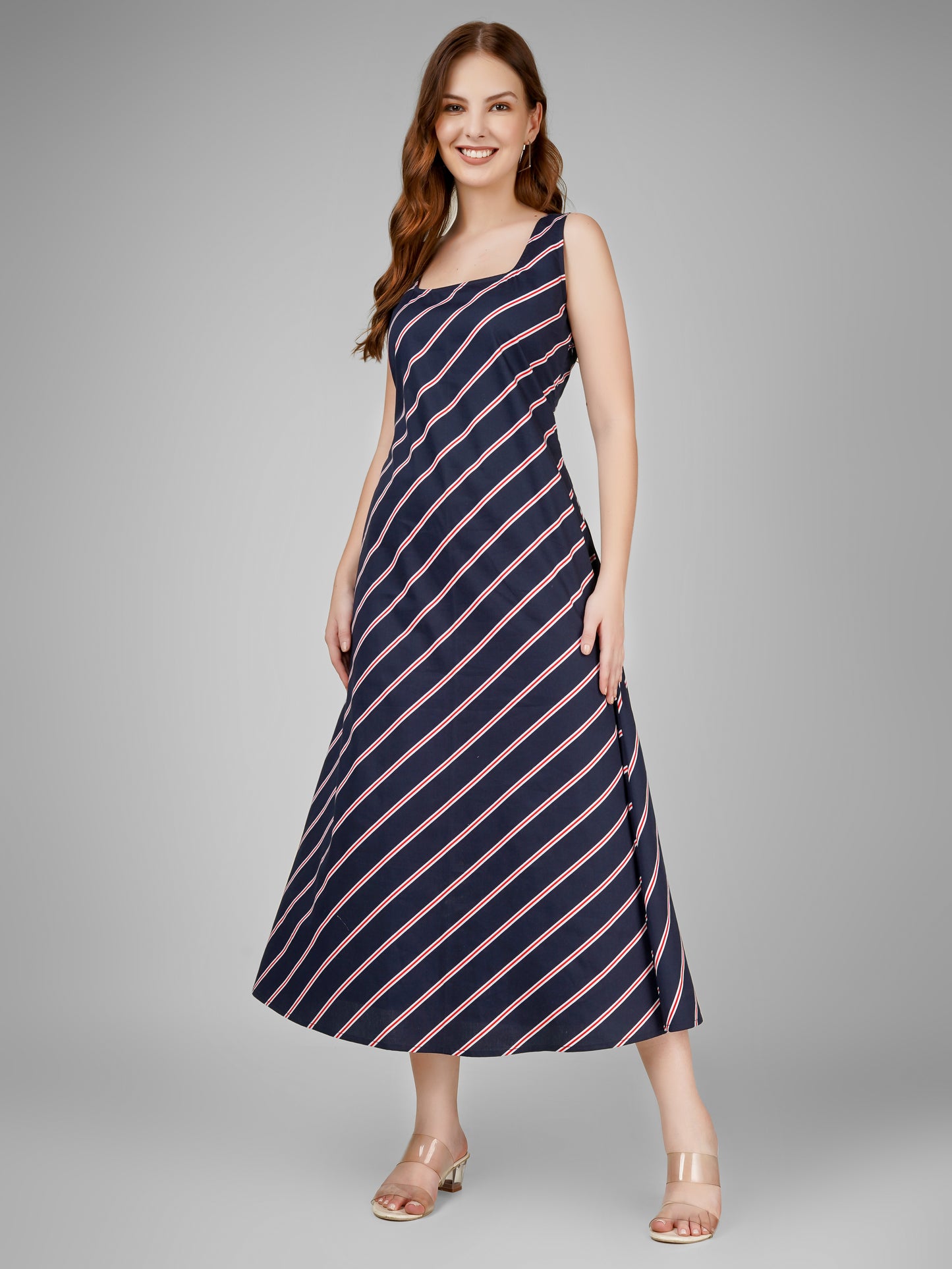 Nautical Stripe Sleeveless Midi Dress