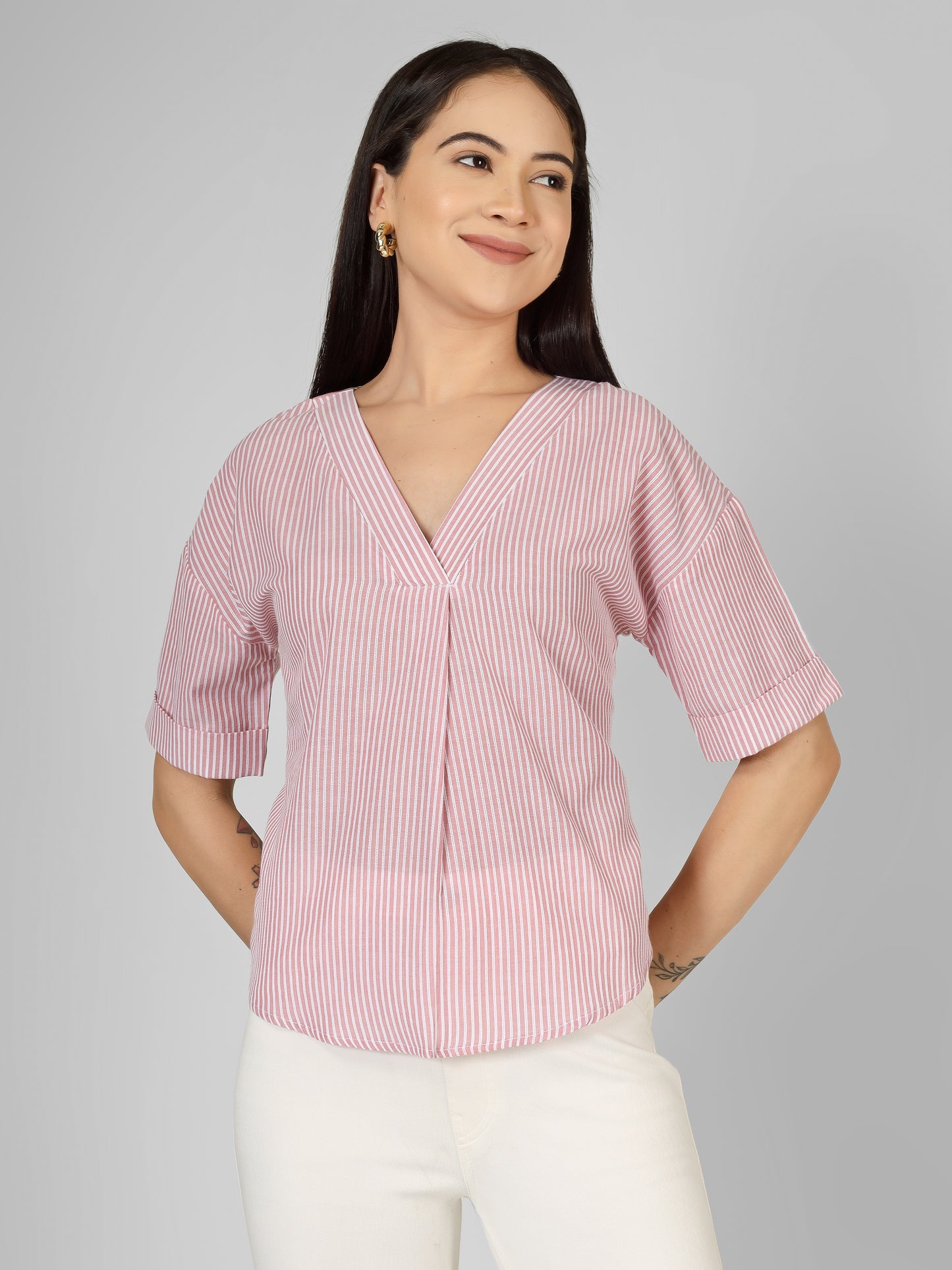 Blush Striped V-Neck Top