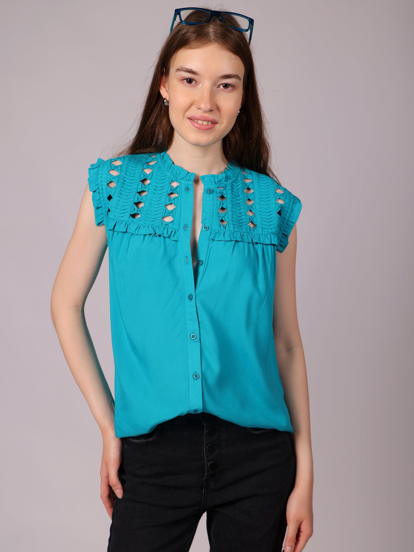 Latticework Top Turquoise