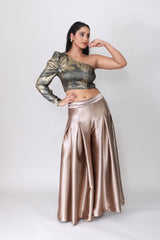 Luxe Asymmetry One-Shoulder Metallic Crop Top