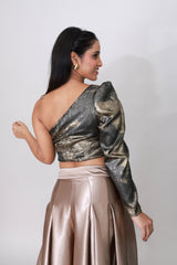 Luxe Asymmetry One-Shoulder Metallic Crop Top