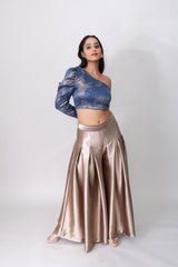 Luxe Asymmetry One-Shoulder Metallic Crop Top