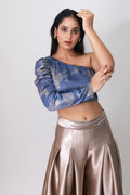 Luxe Asymmetry One-Shoulder Metallic Crop Top