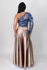 Luxe Asymmetry One-Shoulder Metallic Crop Top