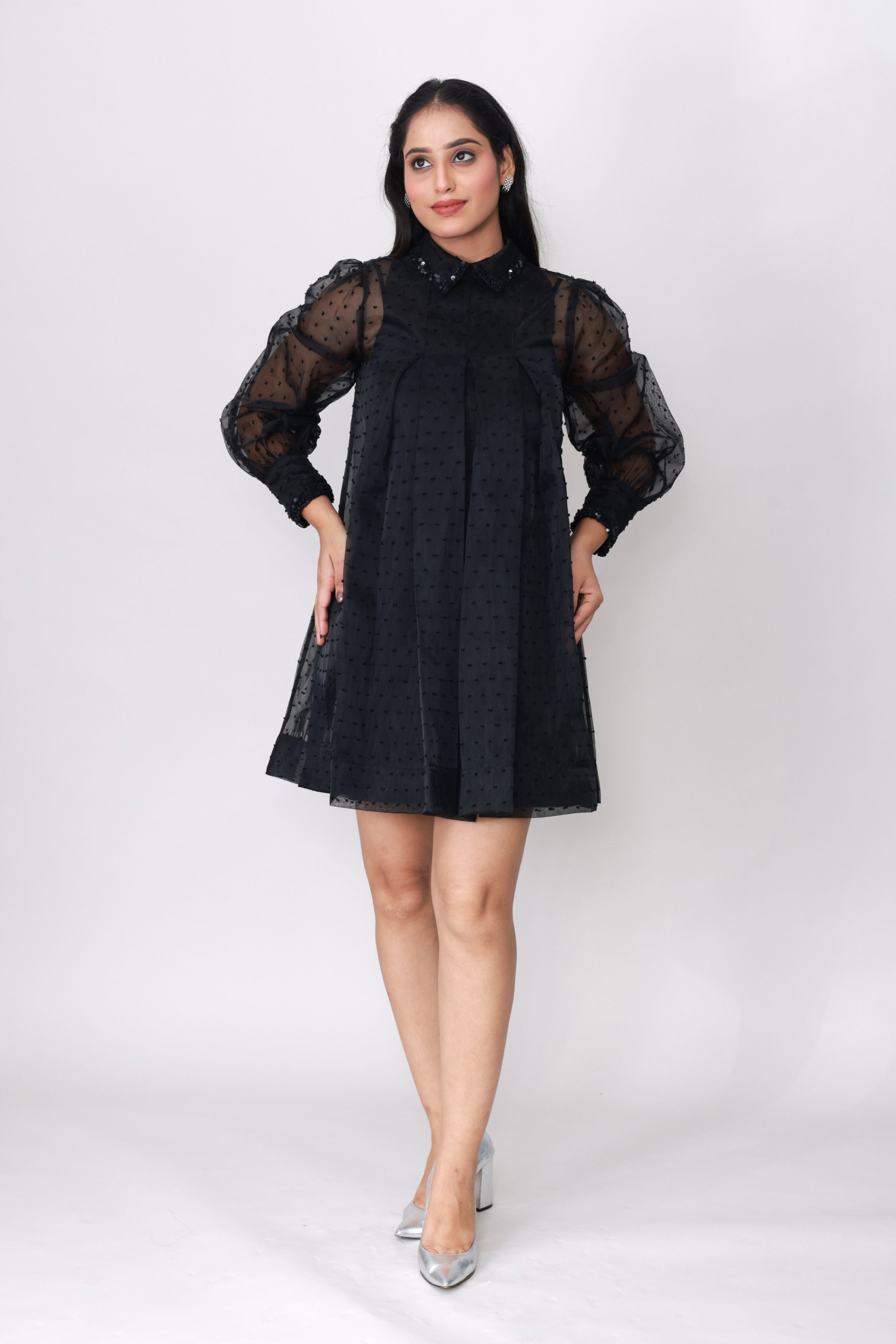 Midnight Dot Sheer Swing Dress with Cami