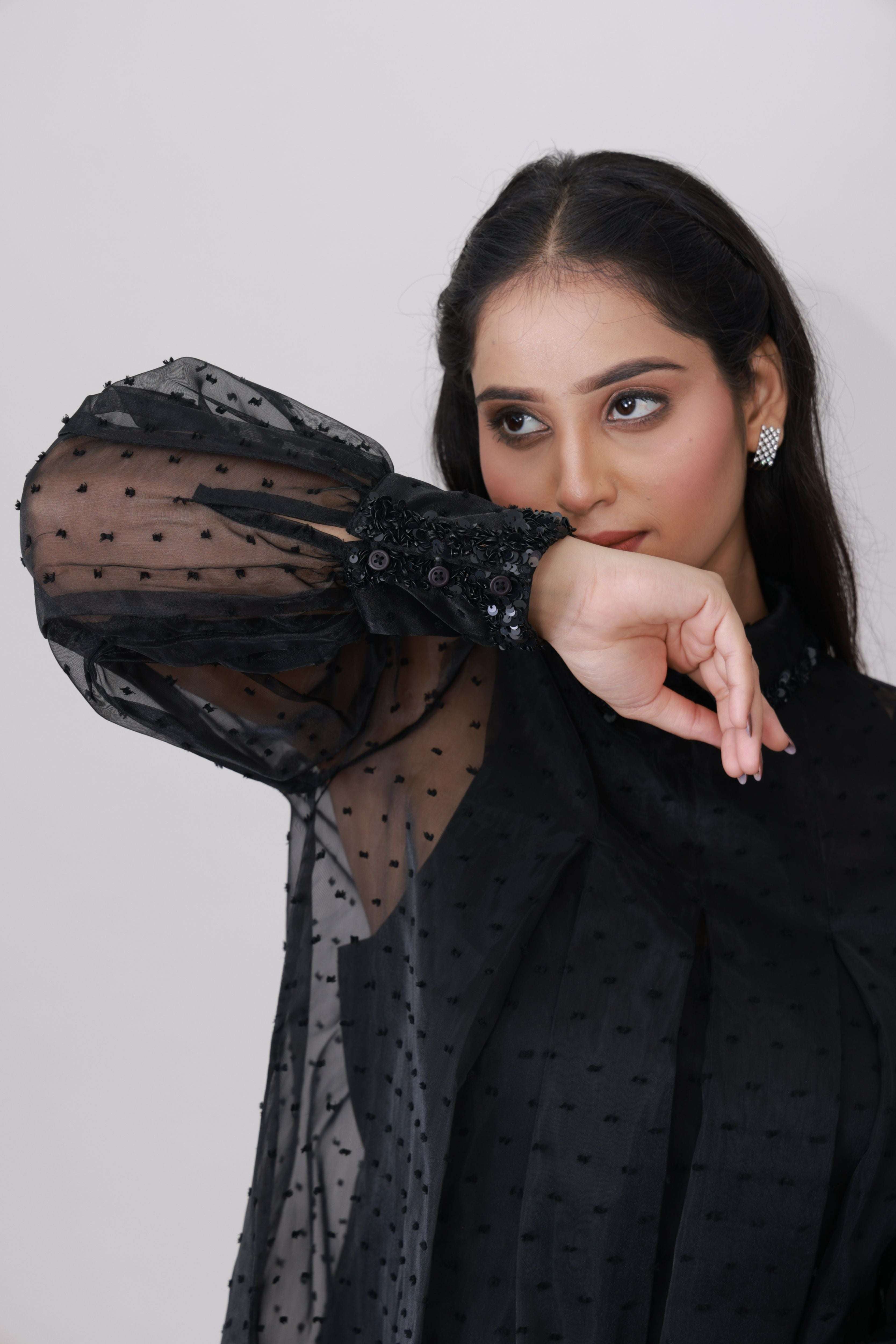 Midnight Dot Sheer Swing Dress with Cami