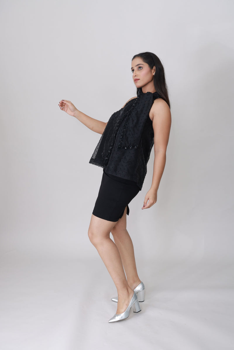 Midnight Noir Bow-Tie Halter Top