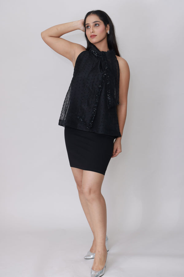 Midnight Noir Bow-Tie Halter Top