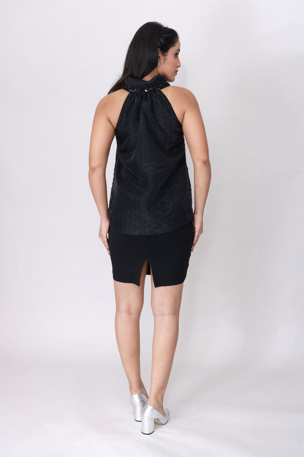 Midnight Noir Bow-Tie Halter Top