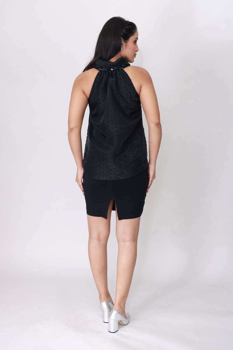 Midnight Noir Bow-Tie Halter Top