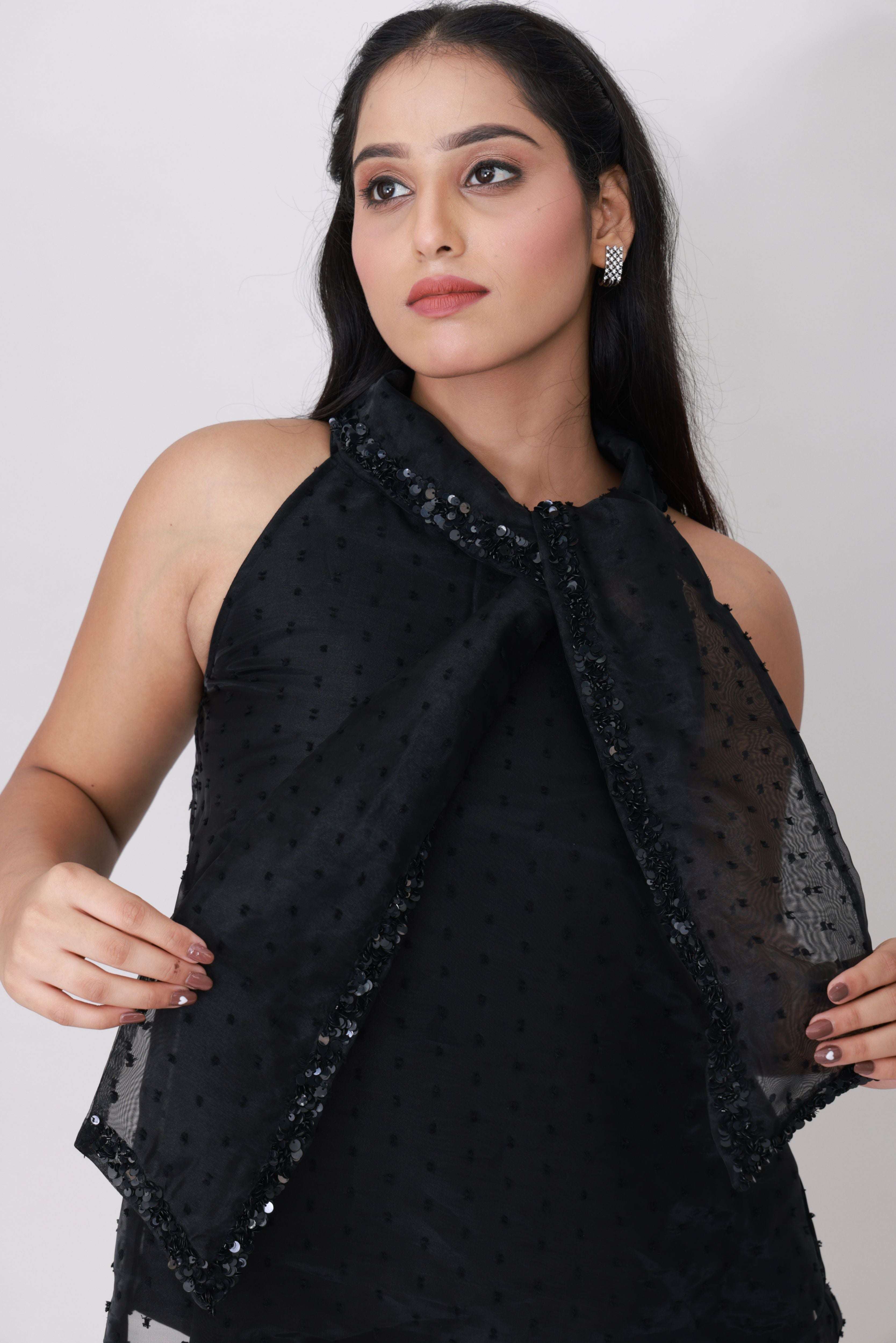 Midnight Noir Bow-Tie Halter Top