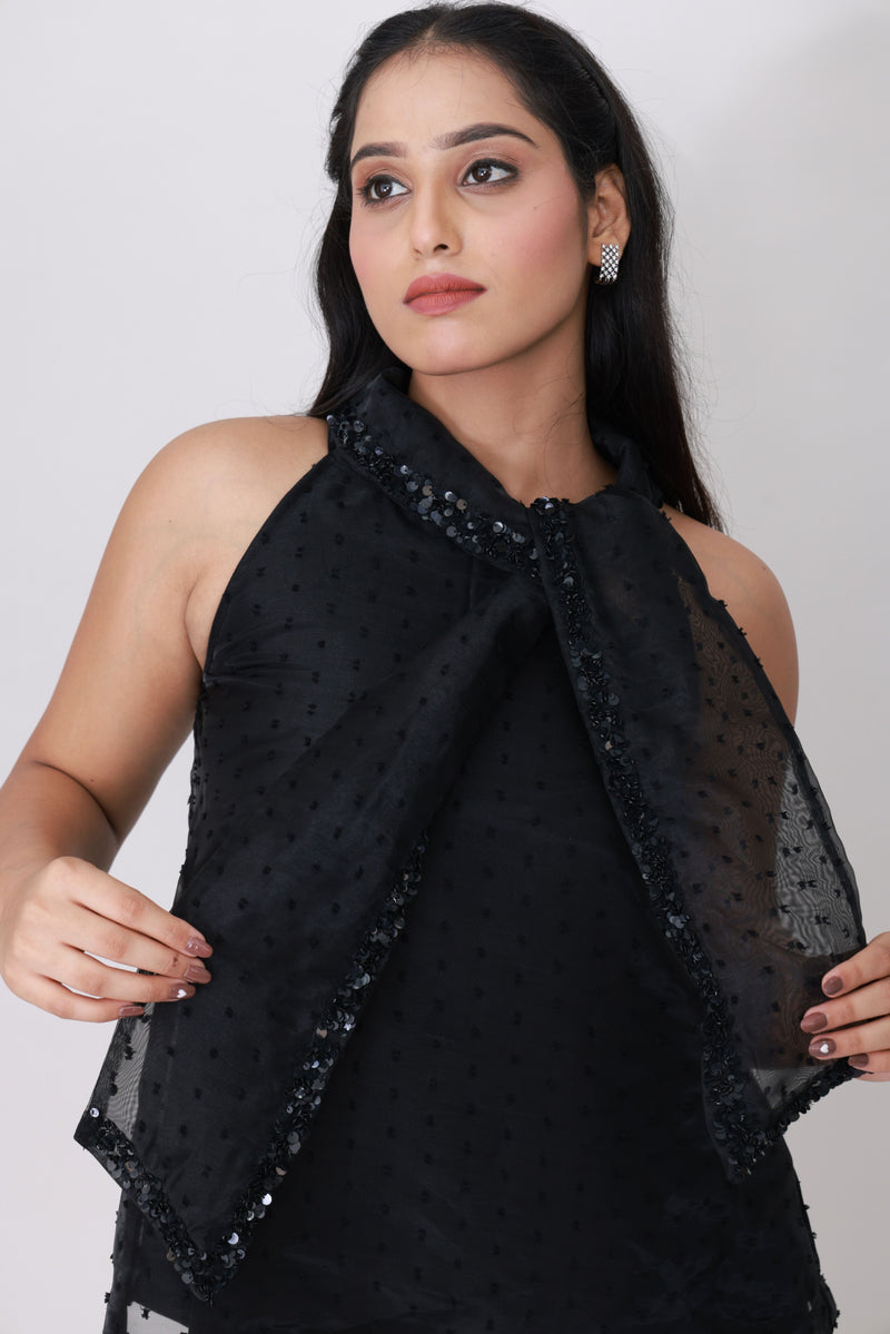 Midnight Noir Bow-Tie Halter Top