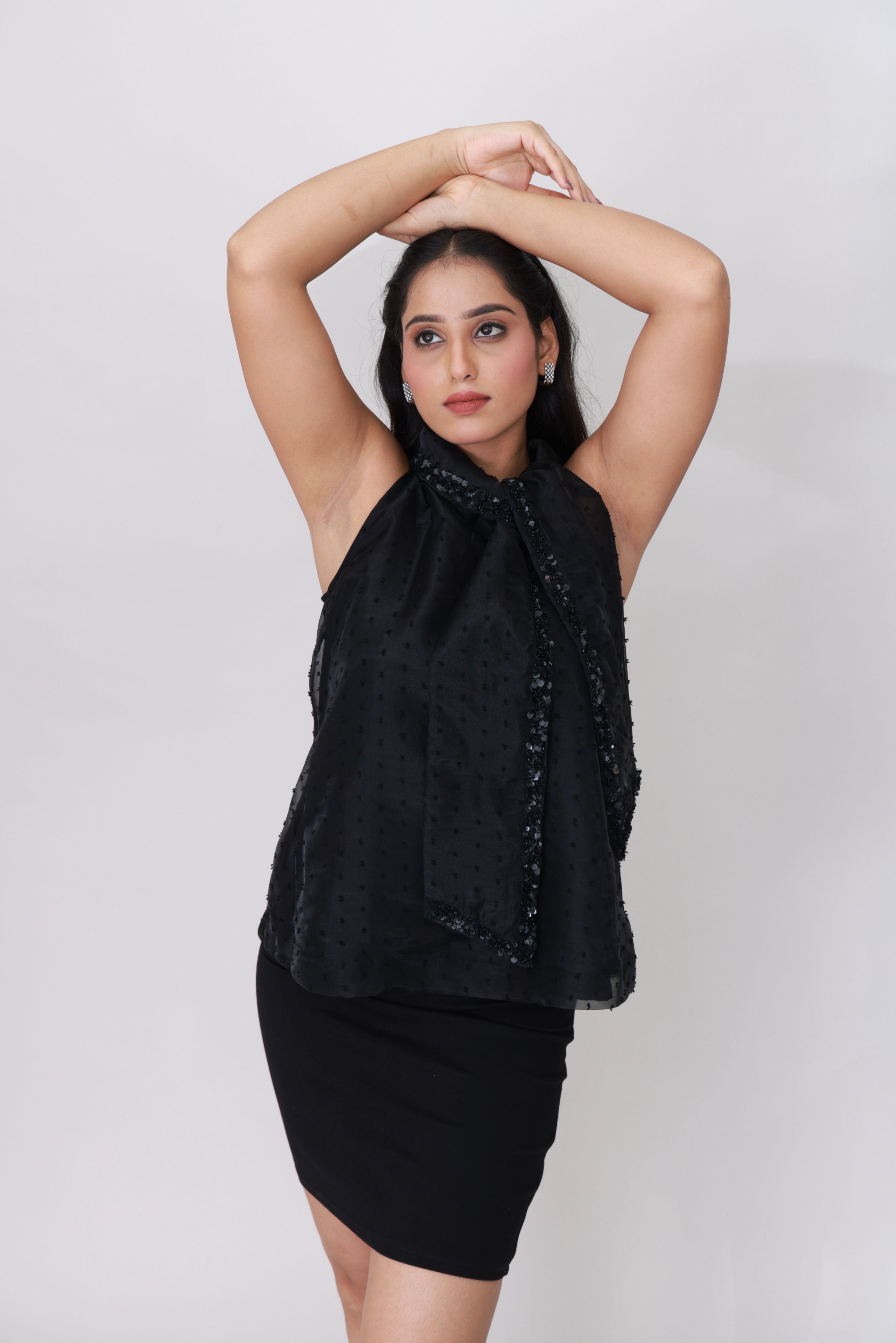 Midnight Noir Bow-Tie Halter Top