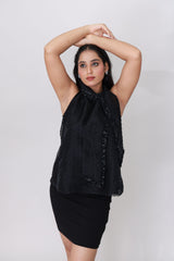 Midnight Noir Bow-Tie Halter Top