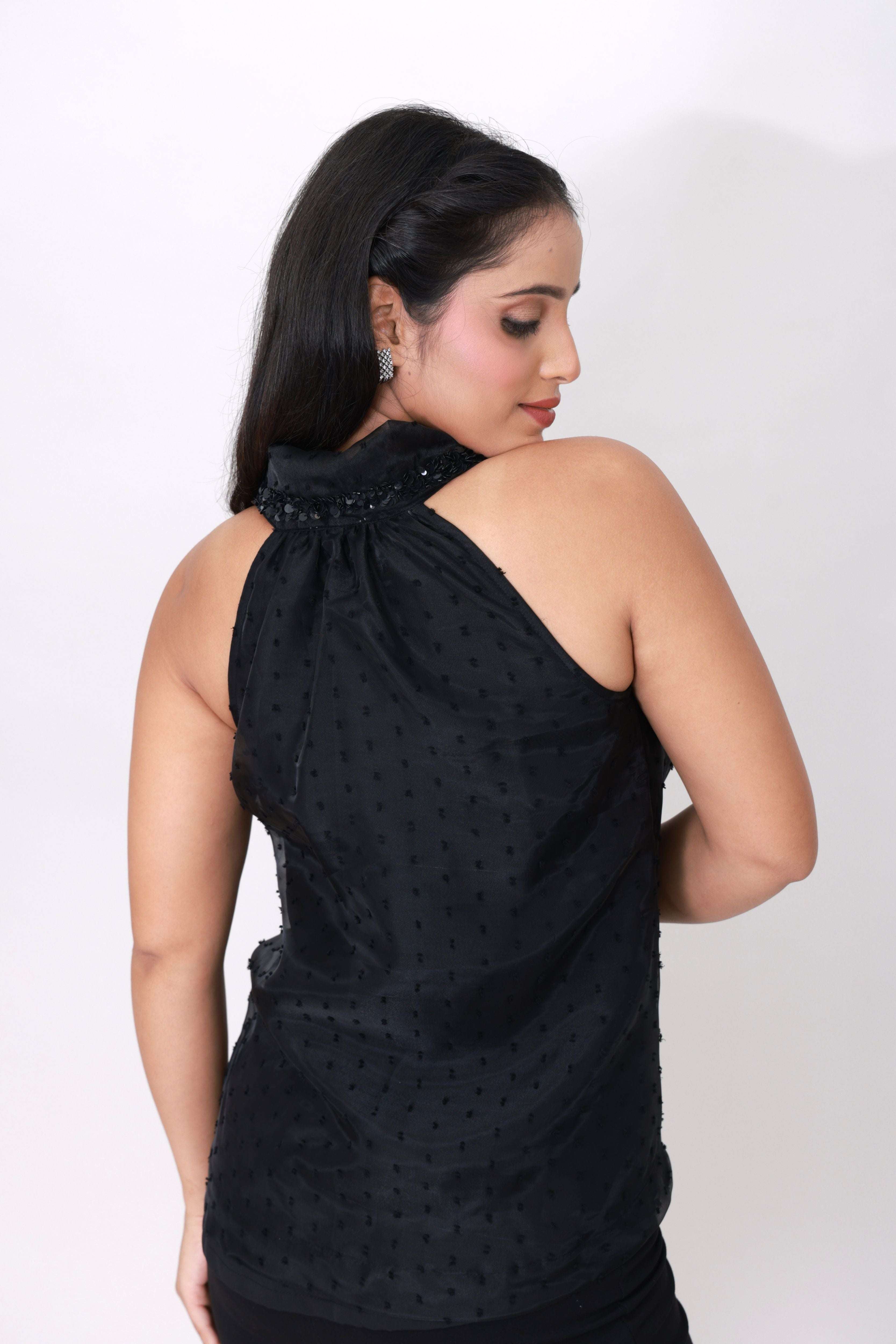 Midnight Noir Bow-Tie Halter Top