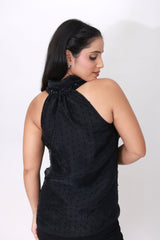 Midnight Noir Bow-Tie Halter Top