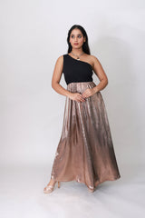 Champagne Glow One-Shoulder Pleated Maxi Dress