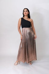 Champagne Glow One-Shoulder Pleated Maxi Dress