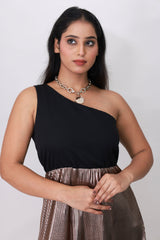 Champagne Glow One-Shoulder Pleated Maxi Dress