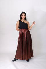 Bronze Eclipse One-Shoulder Pleated Maxi Dress