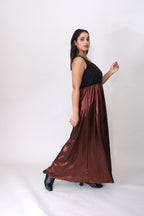 Bronze Eclipse One-Shoulder Pleated Maxi Dress