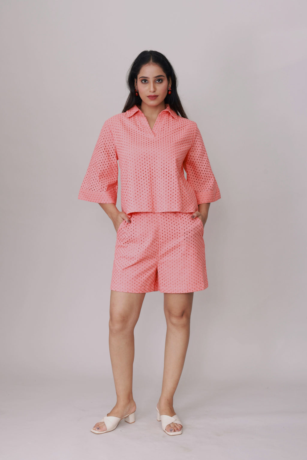 Coral Eyelet Breezy schiffli Co-ord Set