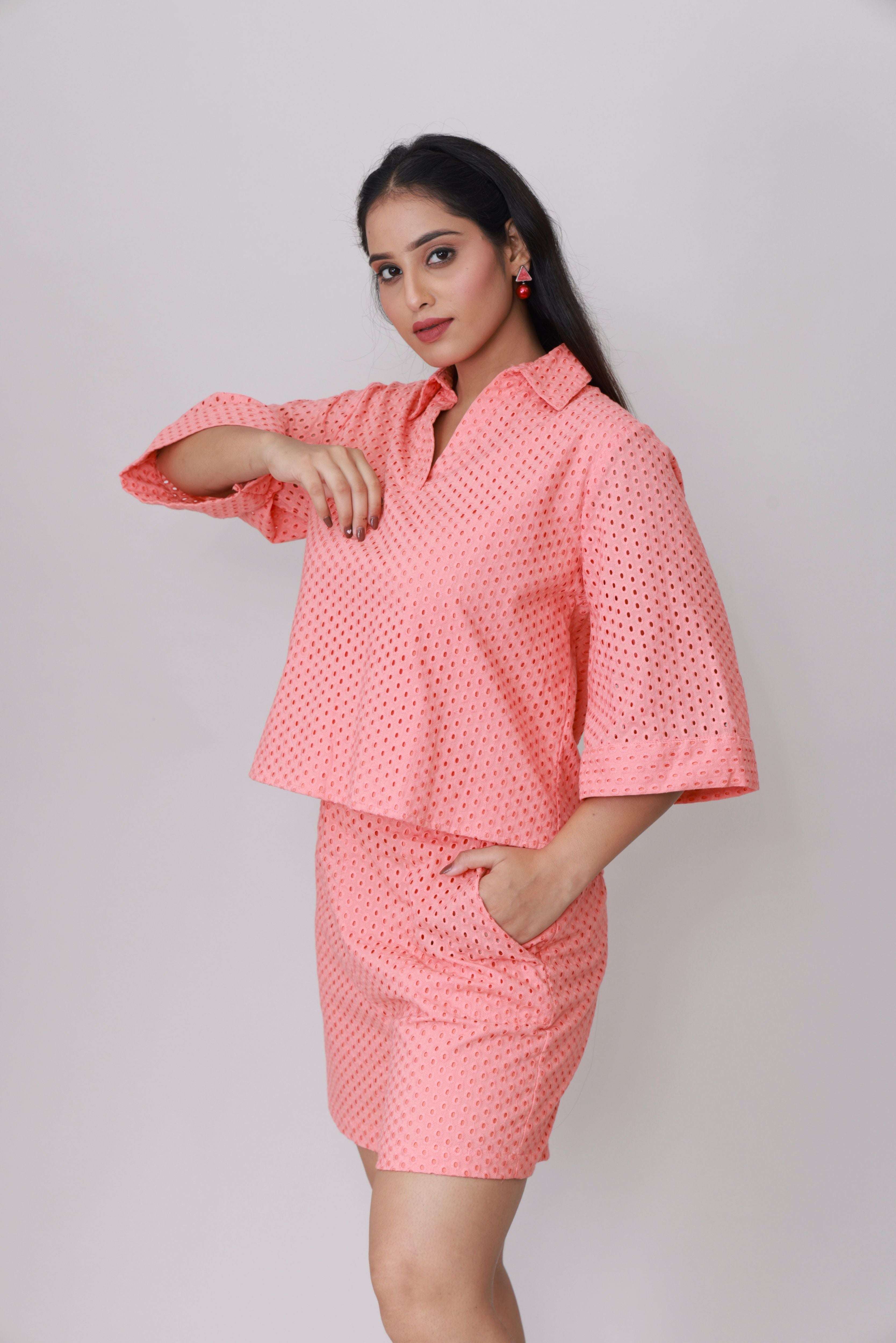 Coral Eyelet Breezy schiffli Co-ord Set
