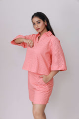 Coral Eyelet Breezy schiffli Co-ord Set