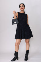 Black Petal Schiffli Dress