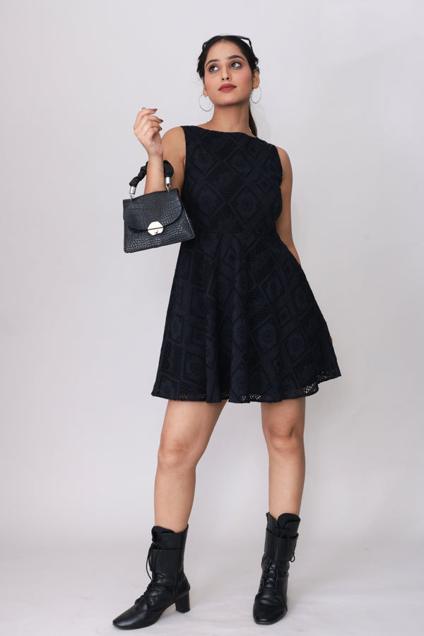 Black Petal Schiffli Dress