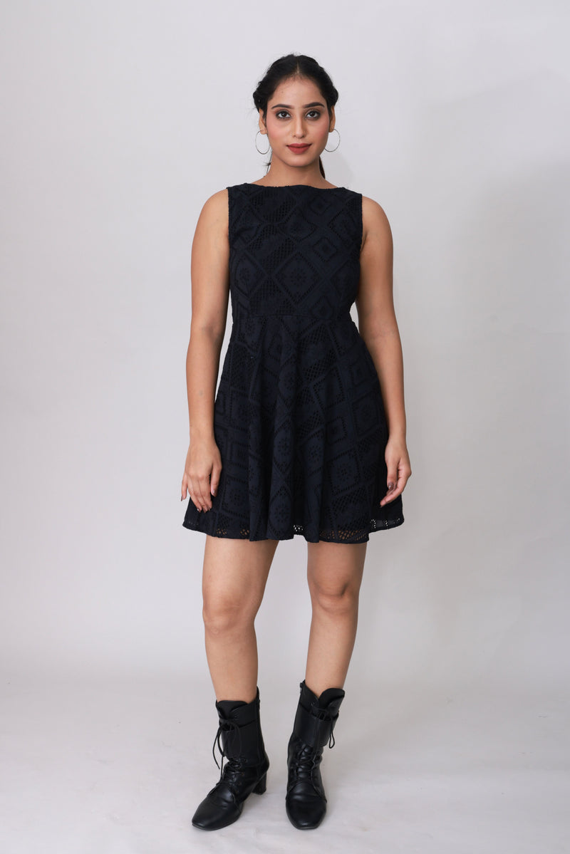 Black Petal Schiffli Dress
