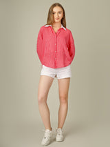 Contrast Collar Striped Button-Down Shirt