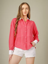 Contrast Collar Striped Button-Down Shirt