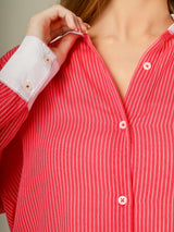 Contrast Collar Striped Button-Down Shirt