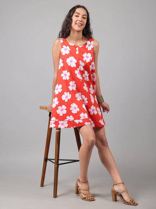 Flirty Floral Dress - Red Bloom