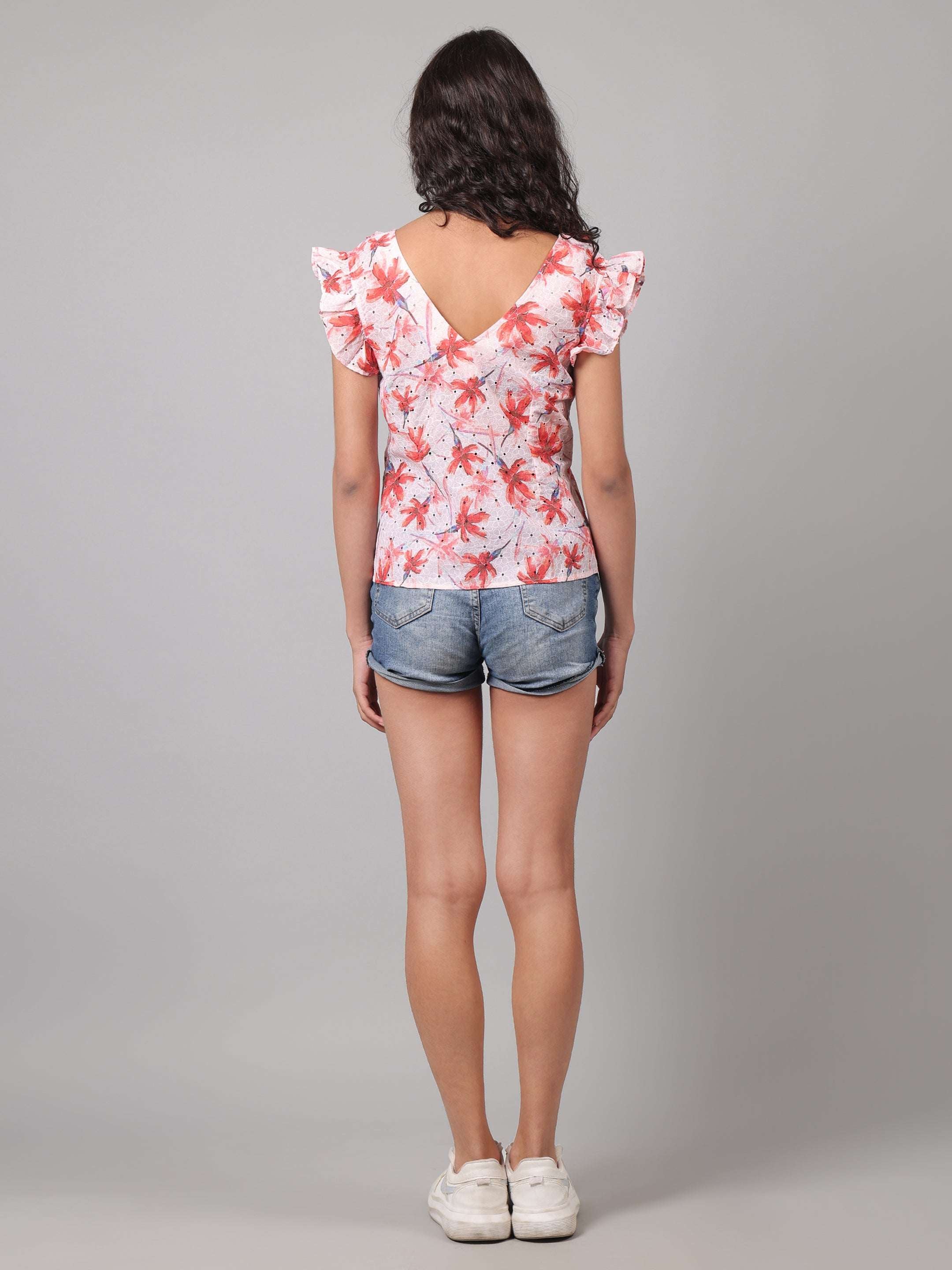Cotton Schiffli Printed Florette Ruffle Top