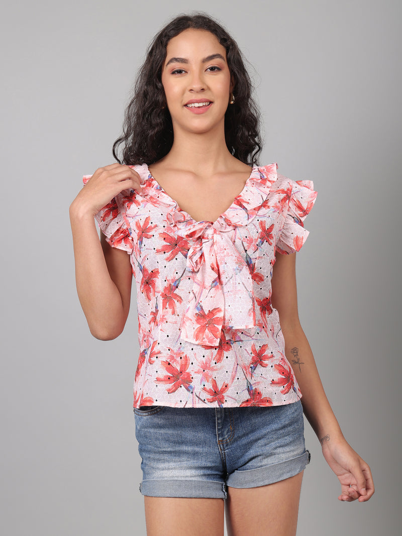 Cotton Schiffli Printed Florette Ruffle Top