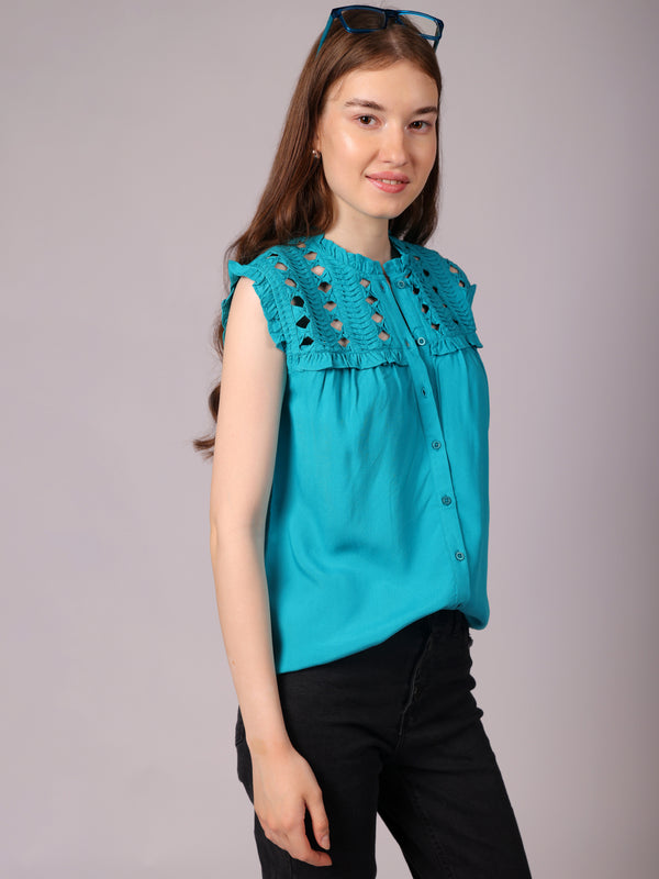 Latticework Top Turquoise