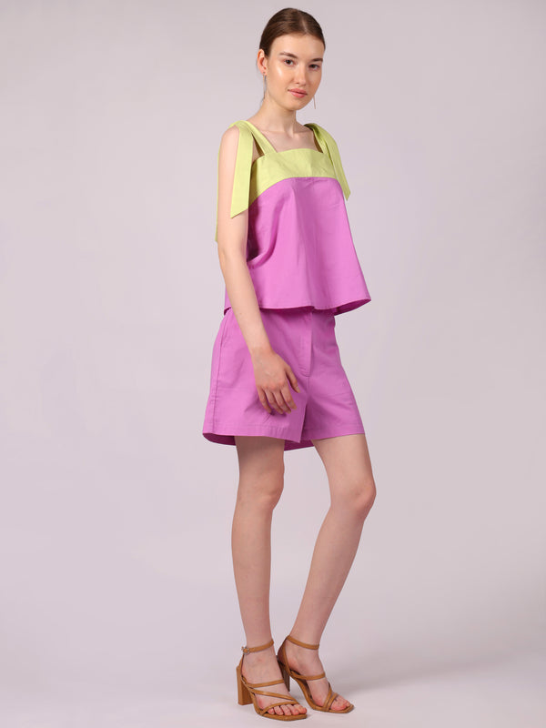 Lime & Lilac Color-block Co-ord Set