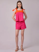 Tangerine & Fuchsia Color-block Co-ord Set