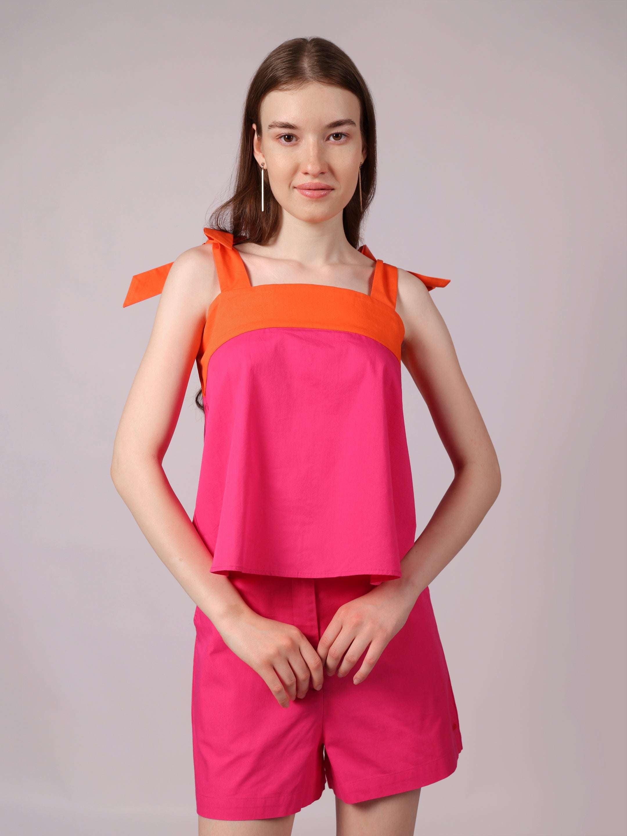 Tangerine & Fuchsia Color-block Co-ord Set