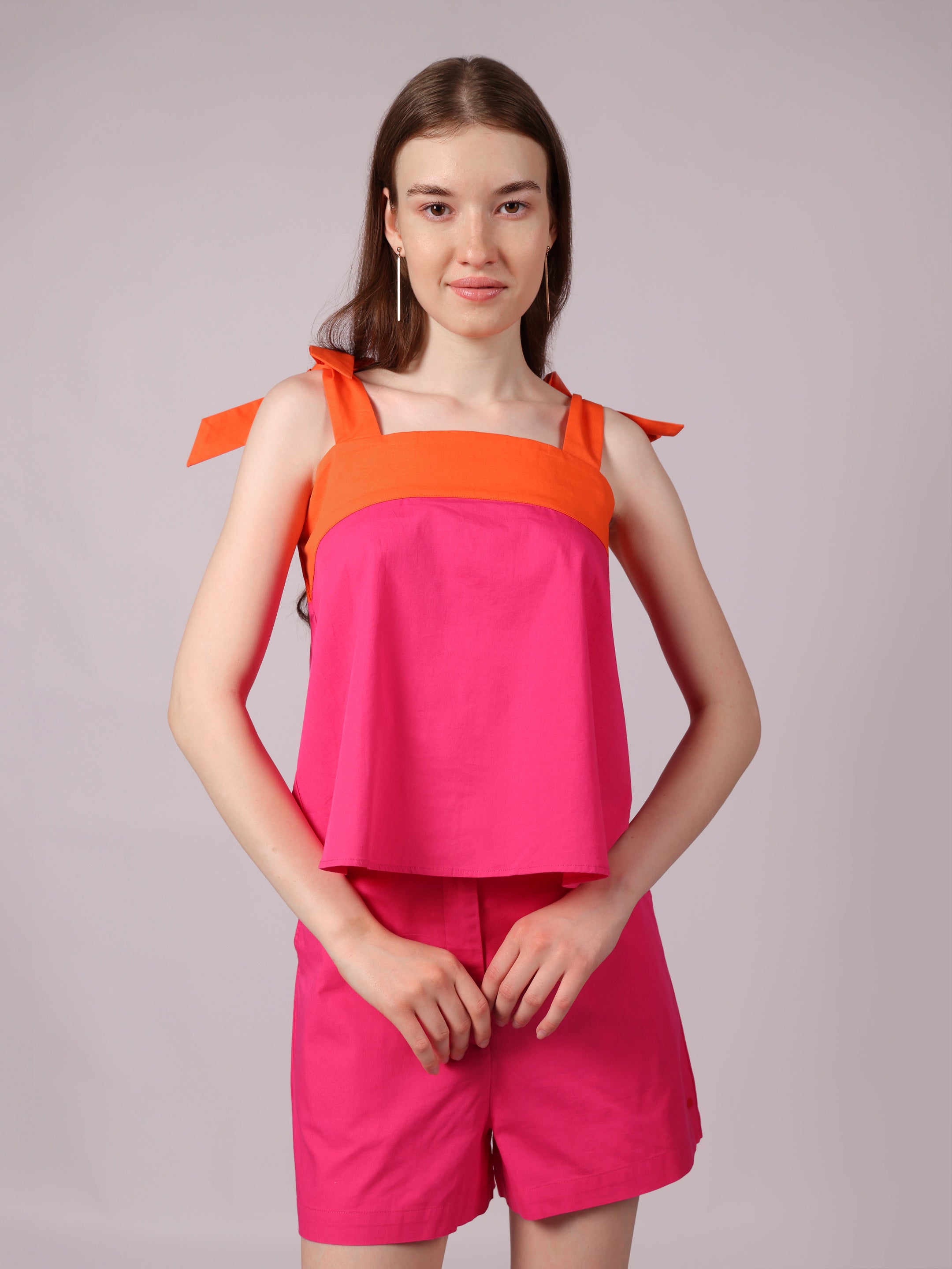 Tangerine & Fuchsia Color-block Co-ord Set