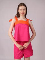 Tangerine & Fuchsia Color-block Co-ord Set