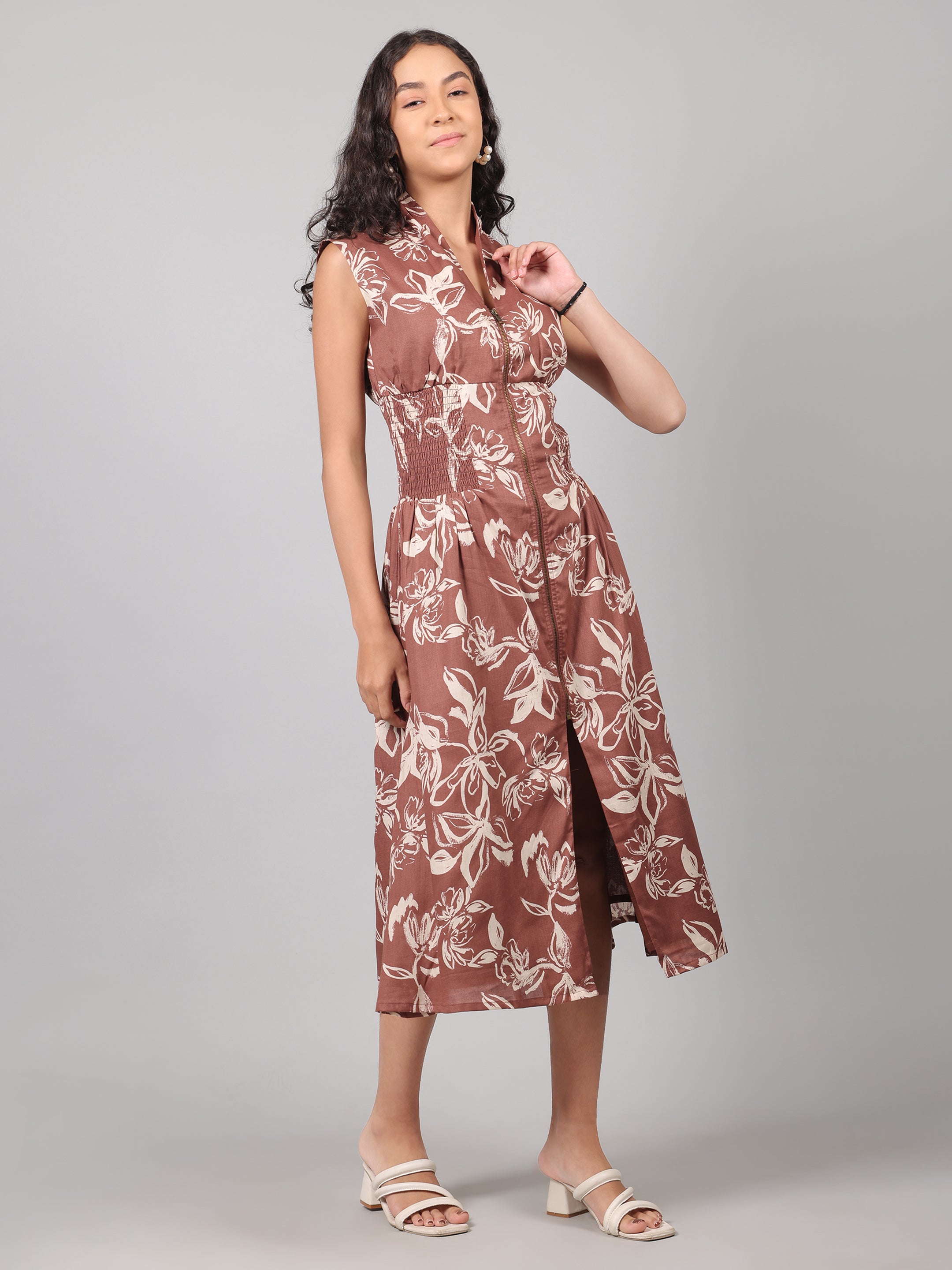 Serena Zippered Dress- Clay Blossom