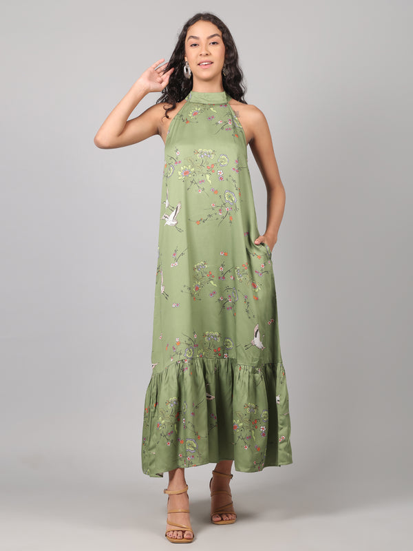 Birdsong Halter Maxi - Olive Bloom