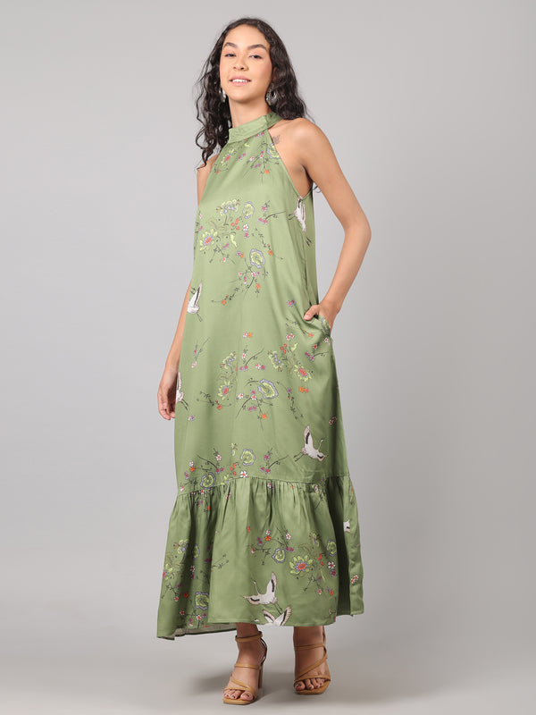 Birdsong Halter Maxi - Olive Bloom
